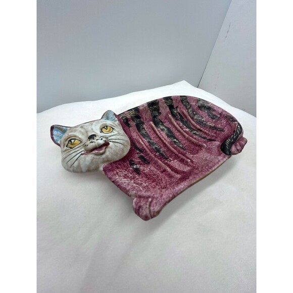 Hand‎ Painted Cat Soap Dish 7 1/2" Made in Italy GAR350G - Picture 2 of 7